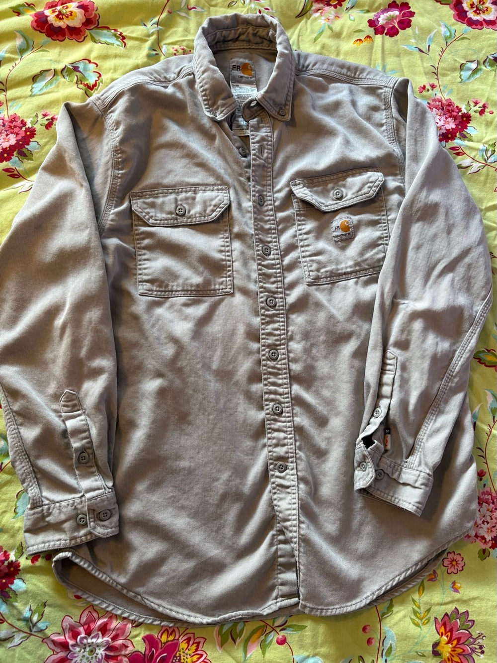 Carhartt FR flame resistant FRS003GRY gray L/S work shirt Large 32x24 GUC